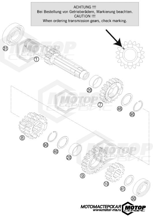 KTM MX 125 SX 2015 TRANSMISSION I - MAIN SHAFT