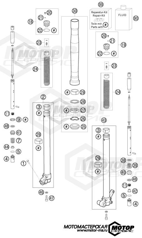 KTM MX 65 SX 2011 FRONT FORK DISASSEMBLED