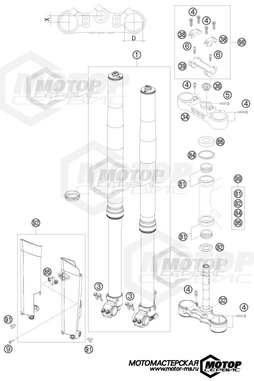 KTM Enduro 450 EXC 2011 FRONT FORK, TRIPLE CLAMP