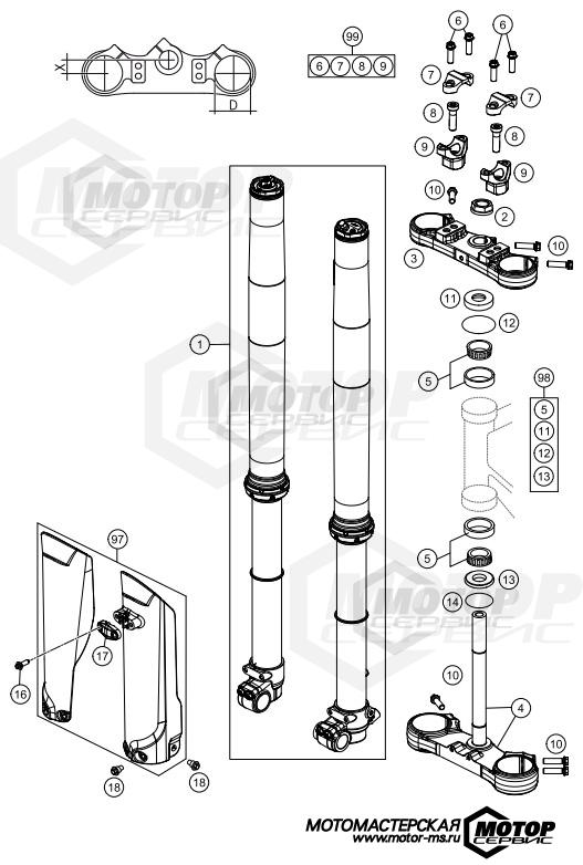 KTM MX 85 SX 19/16 2020 FRONT FORK, TRIPLE CLAMP