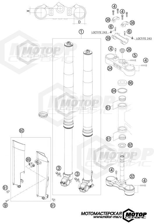 KTM Enduro 250 EXC 2010 FRONT FORK, TRIPLE CLAMP