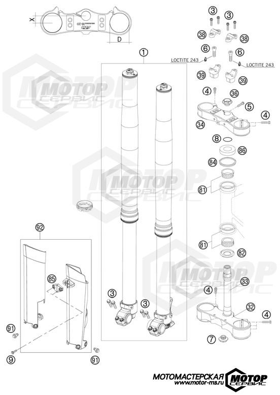 KTM MX 250 SX 2009 FRONT FORK, TRIPLE CLAMP