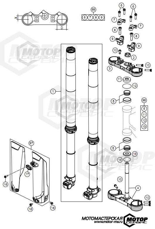 KTM MX 85 SX 17/14 2021 FRONT FORK, TRIPLE CLAMP